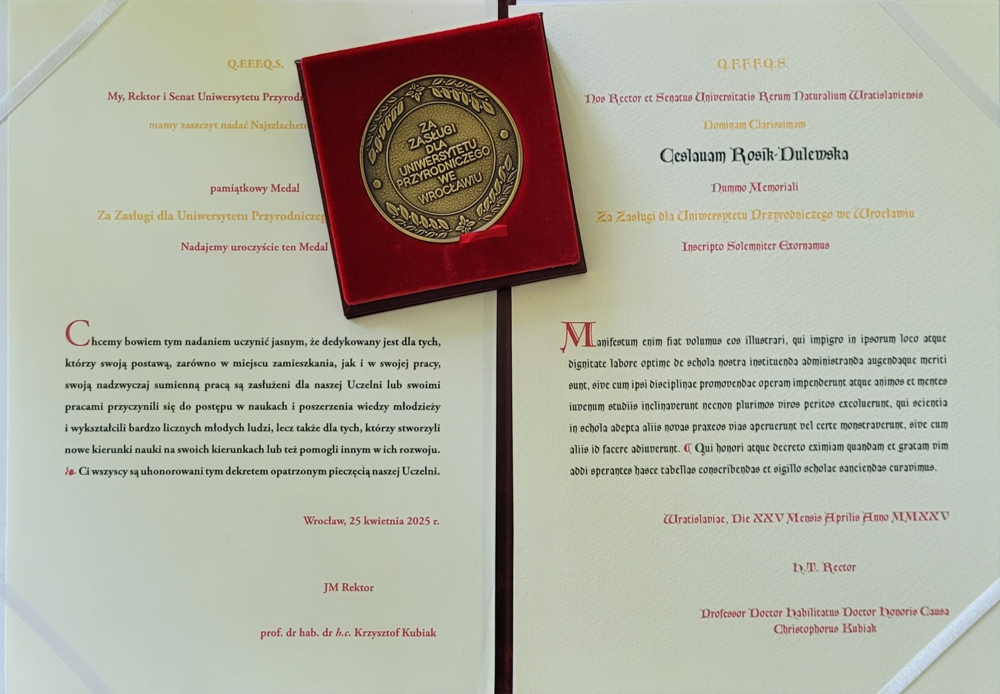 Medal „Za Zasługi dla Uniwersytetu Przyrodniczego we Wrocławiu”